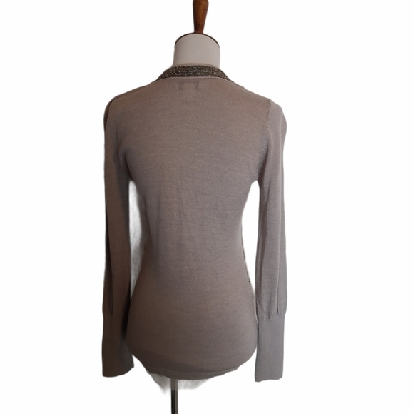 Ann Taylor LOFT Wool Beaded Cardigan 90s Y2K Vibes Light Beige xSmall Preowned - Picture 3 of 9